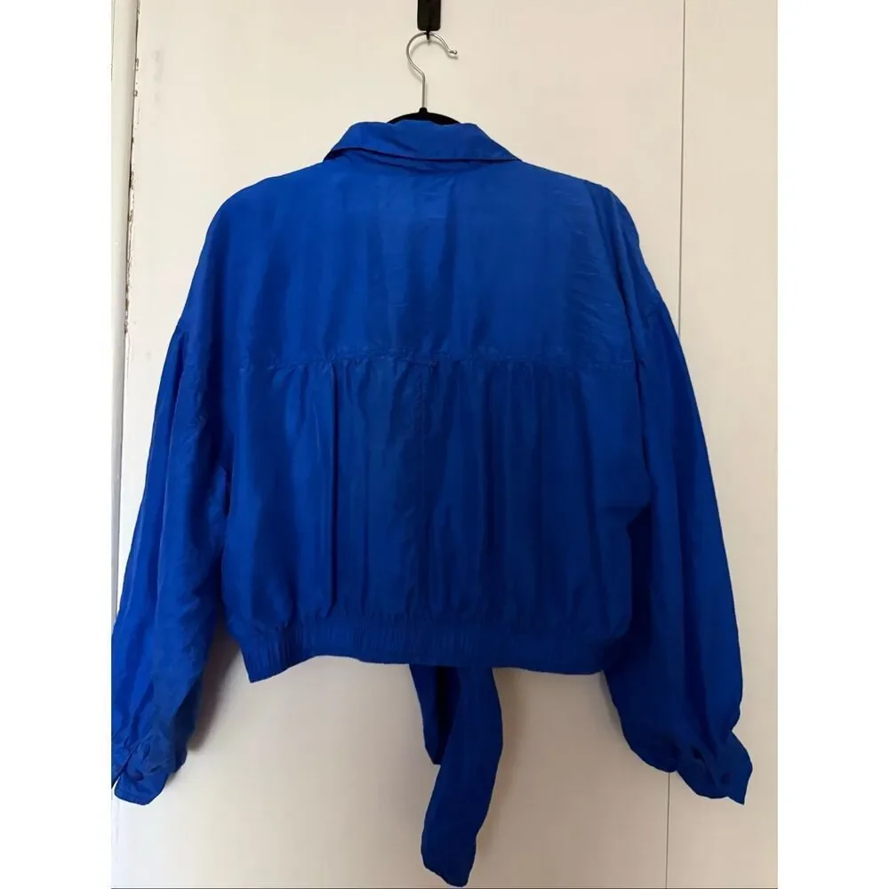 Brannan Street 100% Silk Tie Front Blouse Cobalt Blue Women’s Medium